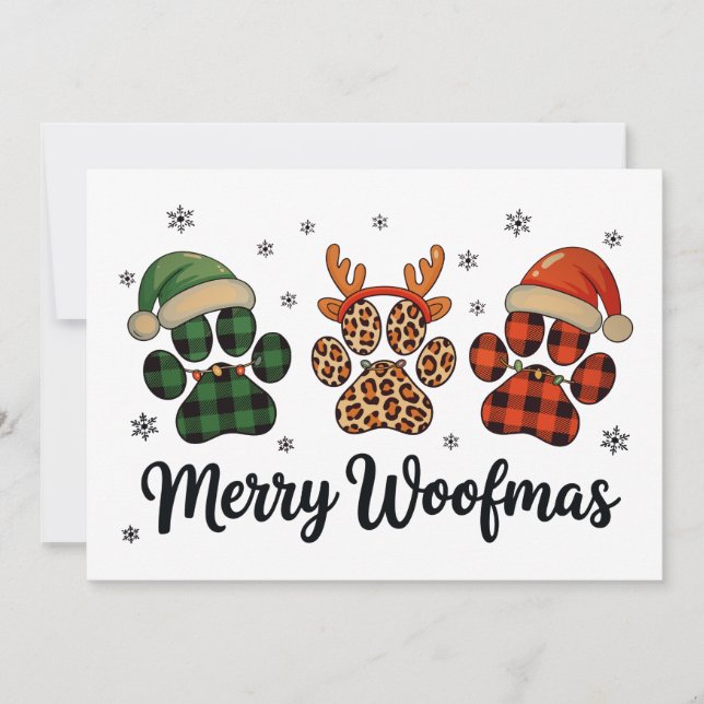 Merry Woofmas Dog Paw Christmas Cute Xmas Lights Holiday Card (Front)