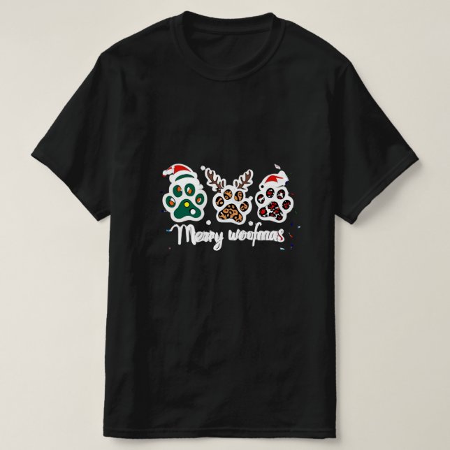 Merry Woofmas Dog Paw Christmas Design  T-Shirt (Design Front)