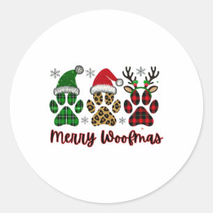 Merry Woofmas Dog Plaid Animal Paw Print Christmas Classic Round Sticker