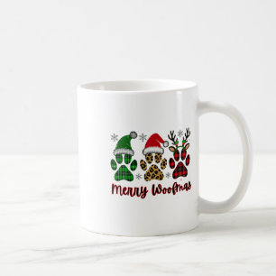Merry Woofmas Dog Plaid Animal Paw Print Christmas Coffee Mug