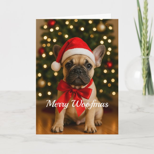 Merry Woofmas French Bulldog Christmas Card (Front)