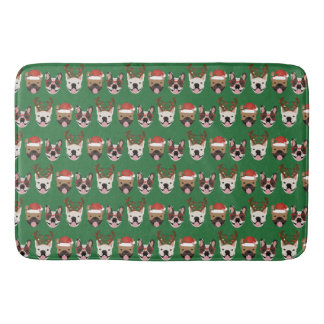 Merry Woofmas French Bulldogs Christmas Heads Bath Mat