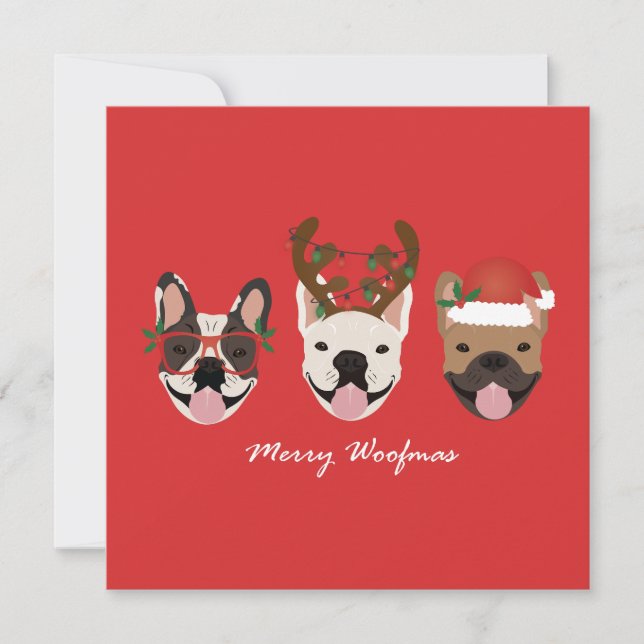 Merry Woofmas French Bulldogs Christmas Heads Card (Front)