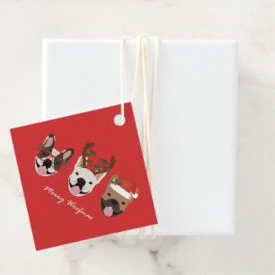 Merry Woofmas French Bulldogs Christmas Heads Favour Tags