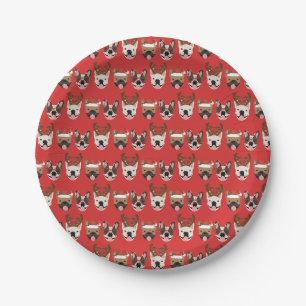 Merry Woofmas French Bulldogs Christmas Heads Paper Plate