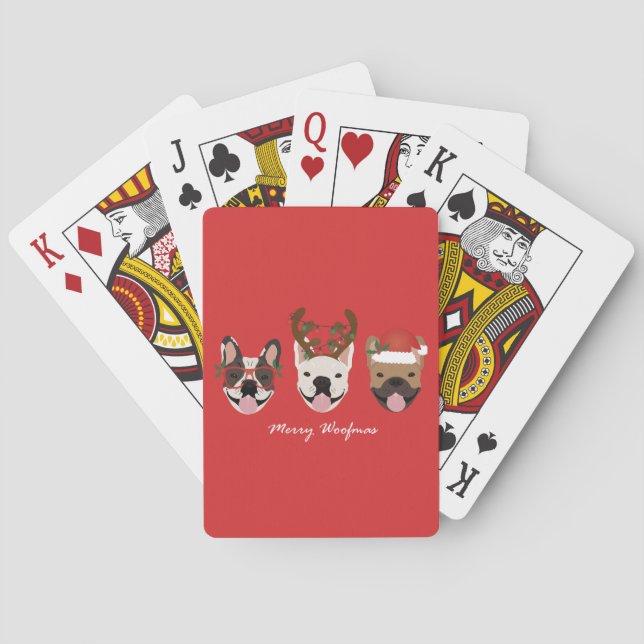 Merry Woofmas French Bulldogs Christmas Heads Playing Cards (Back)