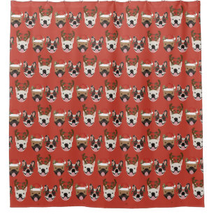 Merry Woofmas French Bulldogs Christmas Heads Shower Curtain