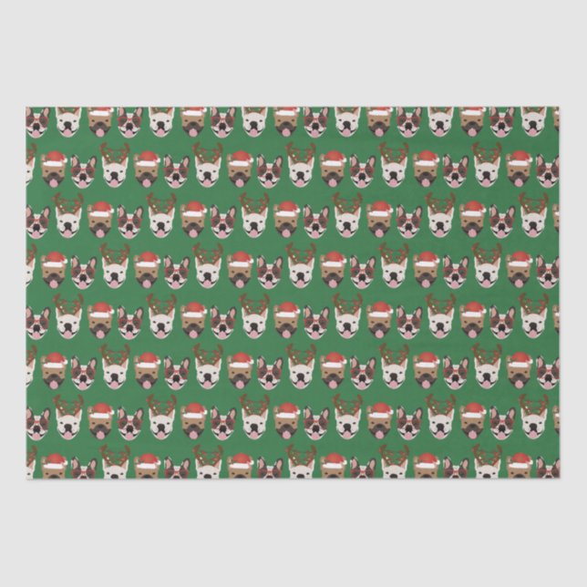 Merry Woofmas French Bulldogs Christmas Heads Tissue Paper (Front)