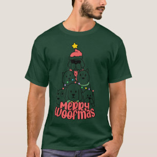 Merry Woofmas Funny Cute Dog Christmas Tree T-Shirt