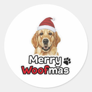 Merry Woofmas golden retriever dog lover   Classic Round Sticker