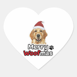 Merry Woofmas golden retriever dog lover Heart Sticker