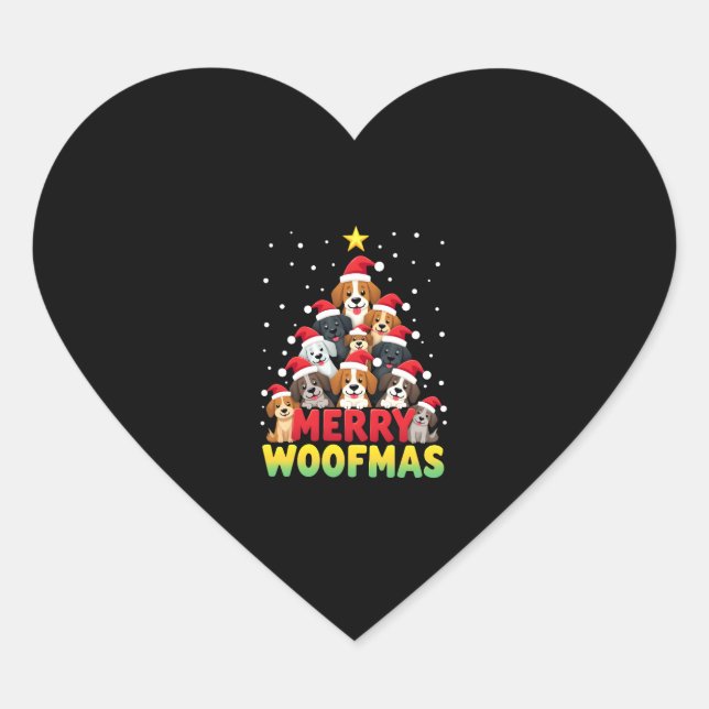 Merry Woofmas - Merry Christmas For Dog Lovers (1) Heart Sticker (Front)