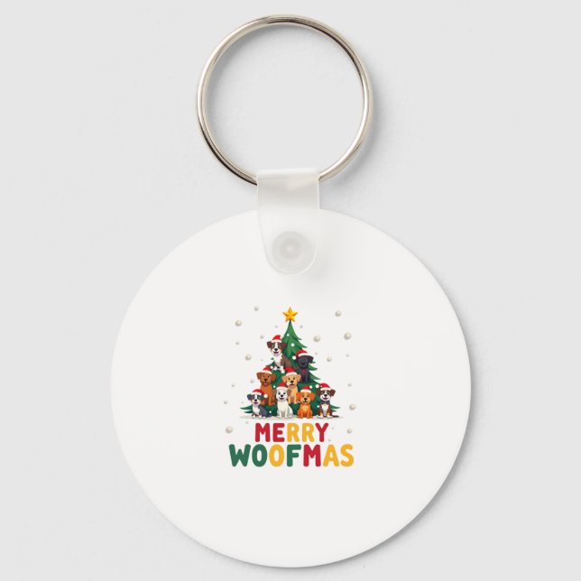 Merry Woofmas - Merry Christmas For Dog Lovers (1) Key Ring (Front)