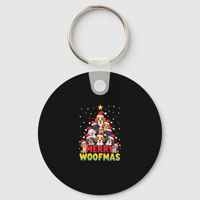 Merry Woofmas - Merry Christmas For Dog Lovers (1) Key Ring (Front)