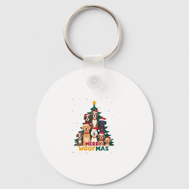 Merry Woofmas - Merry Christmas For Dog Lovers (2) Key Ring (Front)