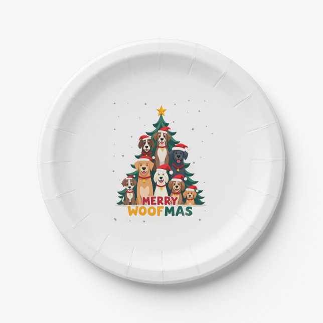 Merry Woofmas - Merry Christmas For Dog Lovers (2) Paper Plate (Front)