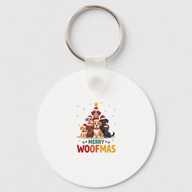 Merry Woofmas - Merry Christmas For Dog Lovers (3) Key Ring (Front)