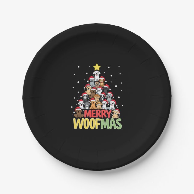 Merry Woofmas - Merry Christmas For Dog Lovers (3) Paper Plate (Front)