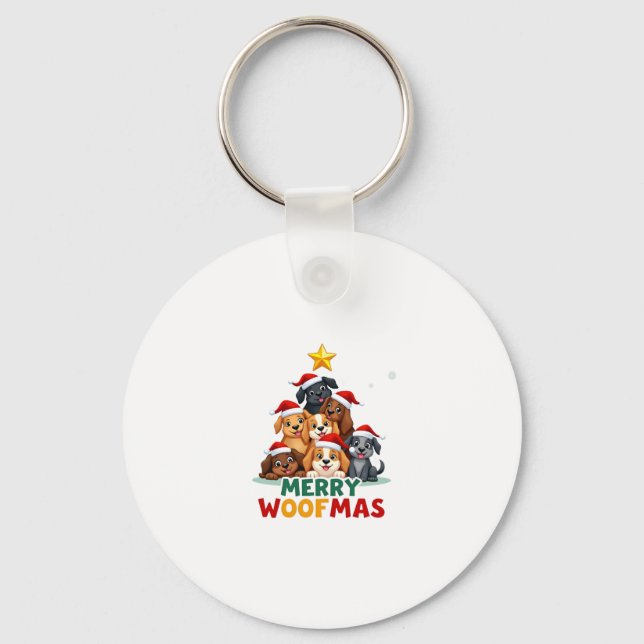 Merry Woofmas - Merry Christmas For Dog Lovers (4) Key Ring (Front)