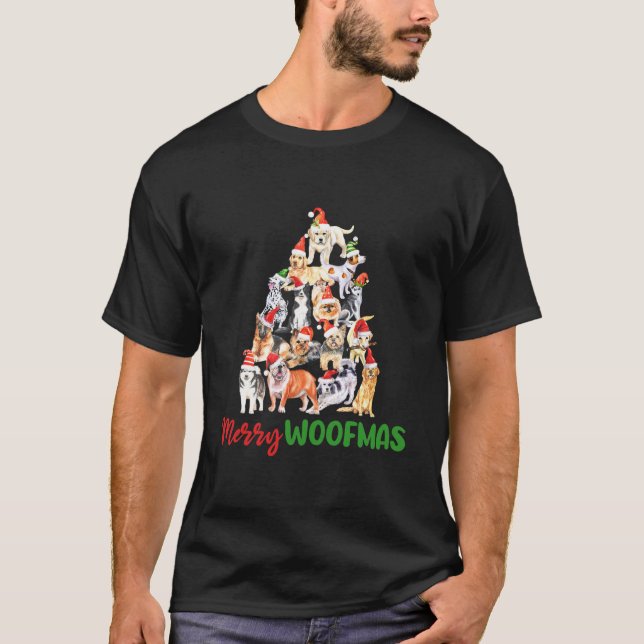 Merry Woofmas Merry Christmas Puppy Tree For Dog T-Shirt (Front)