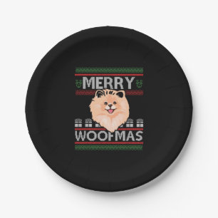 Merry Woofmas Pomeranian Christmas Dog Lover Gift  Paper Plate