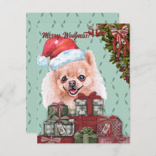 Merry Woofmas! Pomeranian Santa Hat Christmas Gift Card