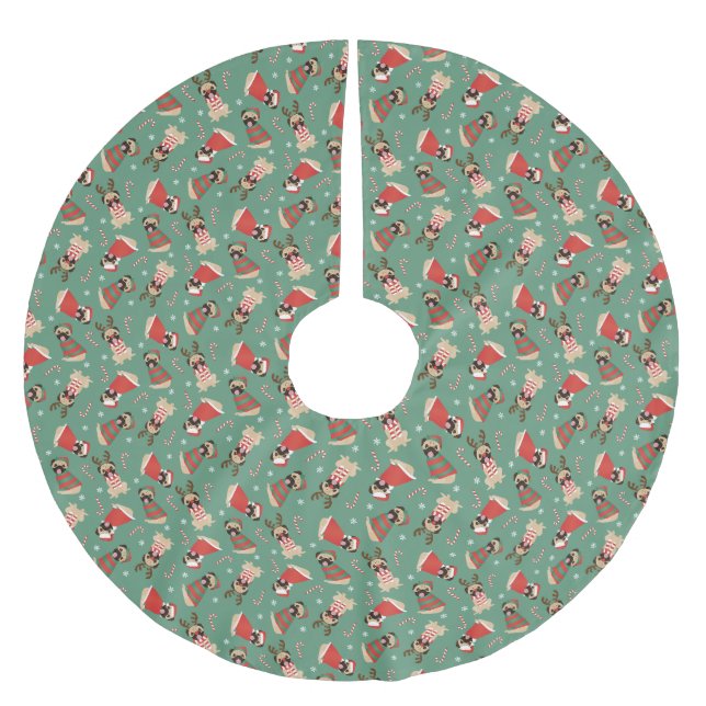 Merry Woofmas Pug Dogs Brushed Polyester Tree Skirt (Front)
