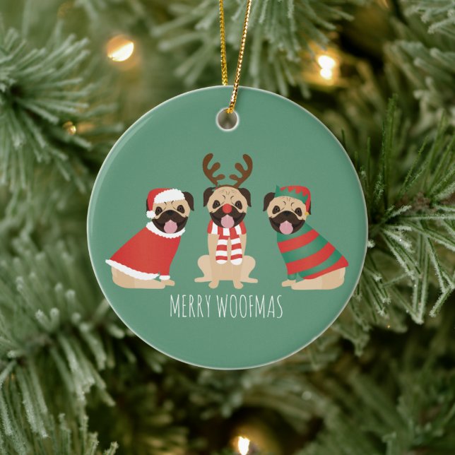 Merry Woofmas Pug Dogs Ceramic Tree Decoration (Tree)