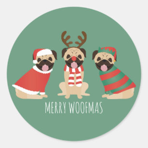 Merry Woofmas Pug Dogs Classic Round Sticker