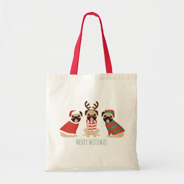 Merry Woofmas Pug Dogs Tote Bag (Front)