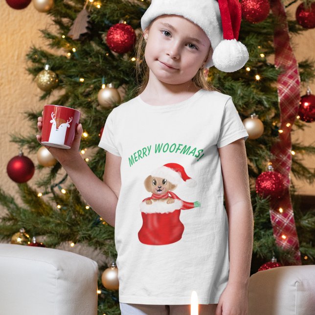 Merry Woofmas! Puppy Bulldog In Santa Bag T-Shirt (Creator Uploaded)
