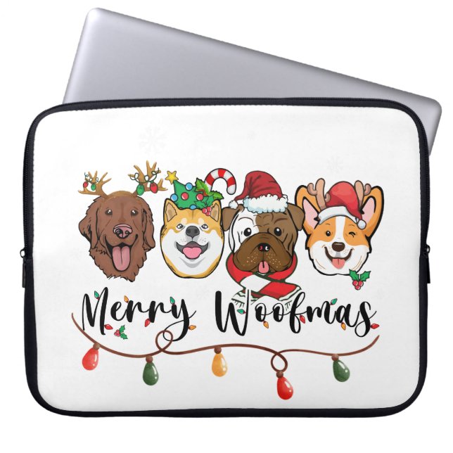 Merry Woofmas Typography Laptop Sleeve (Front)