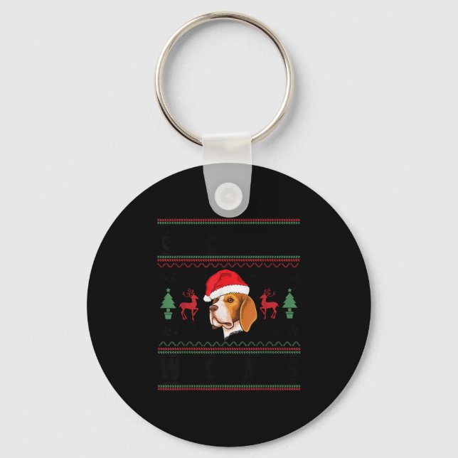 Merry Woofmas Ugly Christmas Beagle Xmas Party  Key Ring (Front)