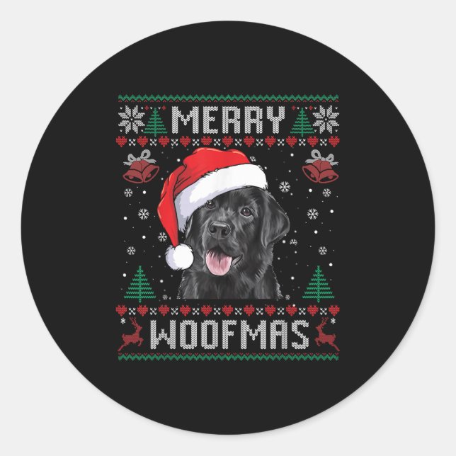 Merry Woofmas Ugly Sweater Black Lab Labrador Chri Classic Round Sticker (Front)