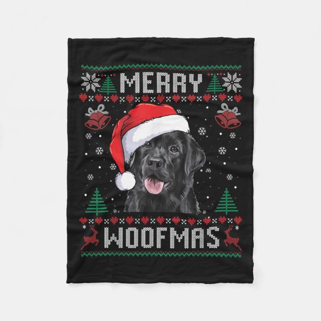 Merry Woofmas Ugly Sweater Black Lab Labrador Chri Fleece Blanket (Front)