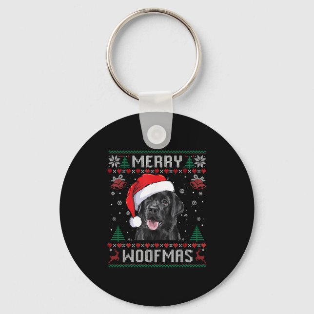 Merry Woofmas Ugly Sweater Black Lab Labrador Chri Key Ring (Front)