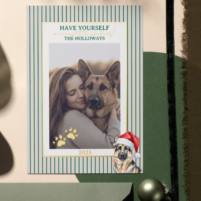 Merry Woofmas Watercolor German Shepherd (Send Paw-liday Greetings with this Merry Woofmas Watercolor German Shepherd Foil Holiday Card! )