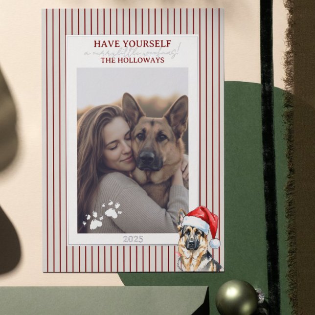 Merry Woofmas Watercolor German Shepherd (Send Paw-liday Greetings with this Merry Woofmas Watercolor German Shepherd Foil Holiday Card! )