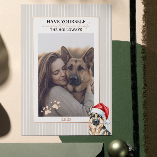 Merry Woofmas Watercolor German Shepherd (Send Paw-liday Greetings with this Merry Woofmas Watercolor German Shepherd Foil Holiday Card! )