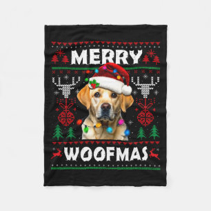 Merry Woofmas Yellow Labrador Christmas Ugly Sweat Fleece Blanket