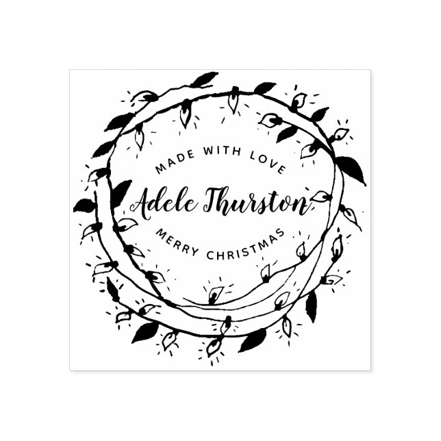 Merry Wreath | Made With Love | Personalised Rubber Stamp (Imprint)