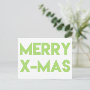 Merry X-Mas, Modern Green Typography Christmas Holiday Postcard