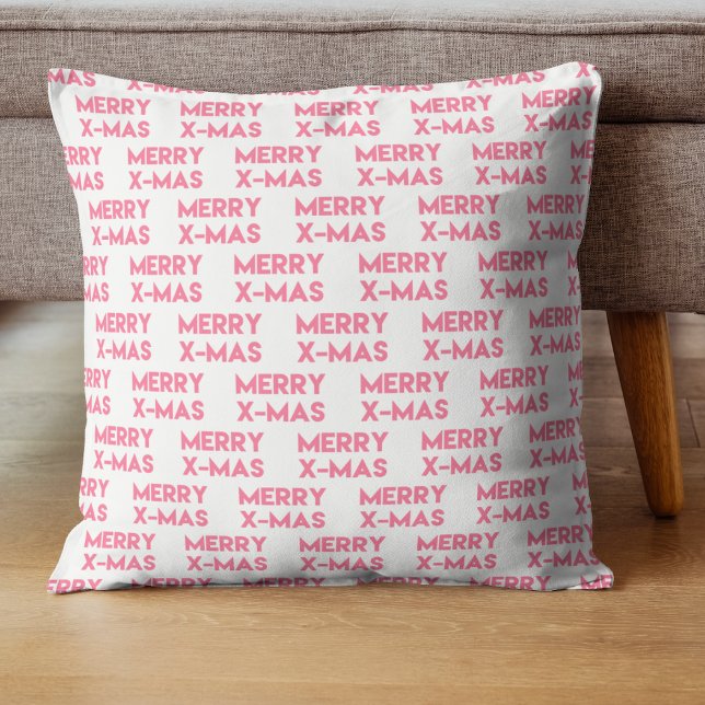 Merry X-Mas, Modern Hot Pink Typography Christmas Cushion (Creator Uploaded)