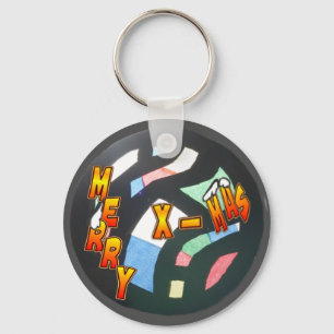 Merry X-Mas Stained Glass Pattern Keychain
