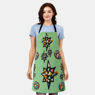Merry X-mas Stars Stained Glass Pattern Apron