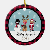 Merry X-Mask Funny Buffalo Plaid Check Santa