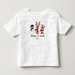 Merry X-Mask Funny Buffalo Plaid Santa Toddler T-Shirt