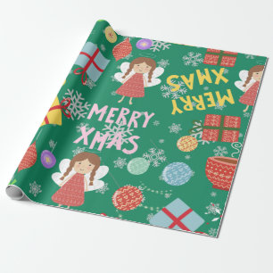 Merry Xmas 2022 traditional green red cute pattern Wrapping Paper
