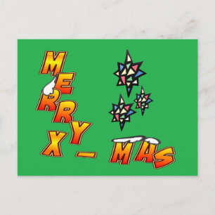 Merry Xmas 3 Stars Green Postcard