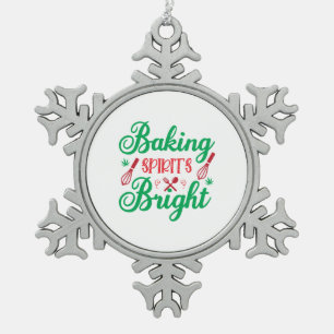 Merry Xmas Baking Spirits Bright Snowflake Pewter Christmas Ornament